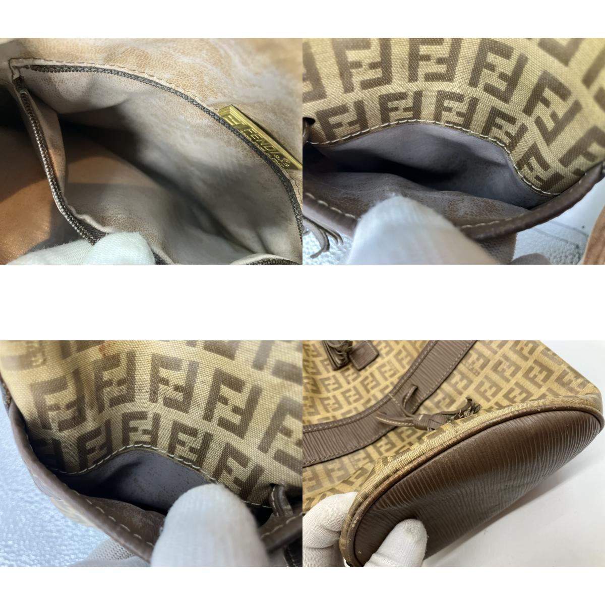 FENDI Zucca PVC Leather Drawstring Bucket Shoulder Bag Vintage Italy