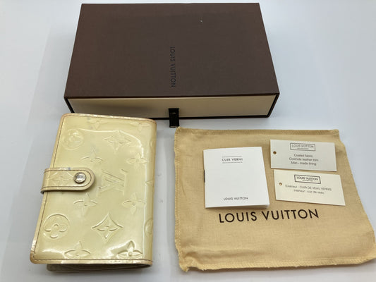 Louis Vuitton Vernis Compact Purse Wallet M10055 Monogram Embossed Beige Authentic Serial Engraved Box and Bag Included 5% Follow-up