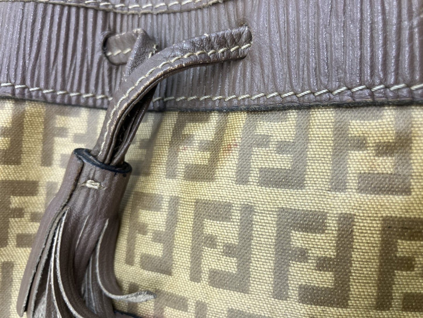 FENDI Zucca PVC Leather Drawstring Bucket Shoulder Bag Vintage Italy