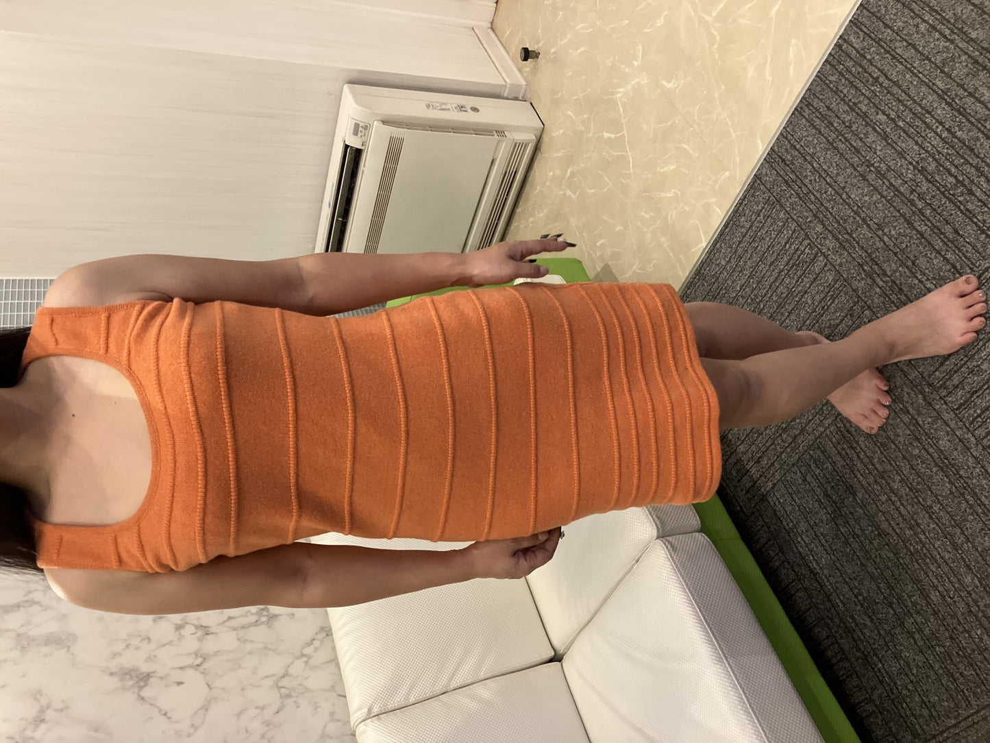 VERSACE Knit Dress Orange XS Sleeveless Made in Italy