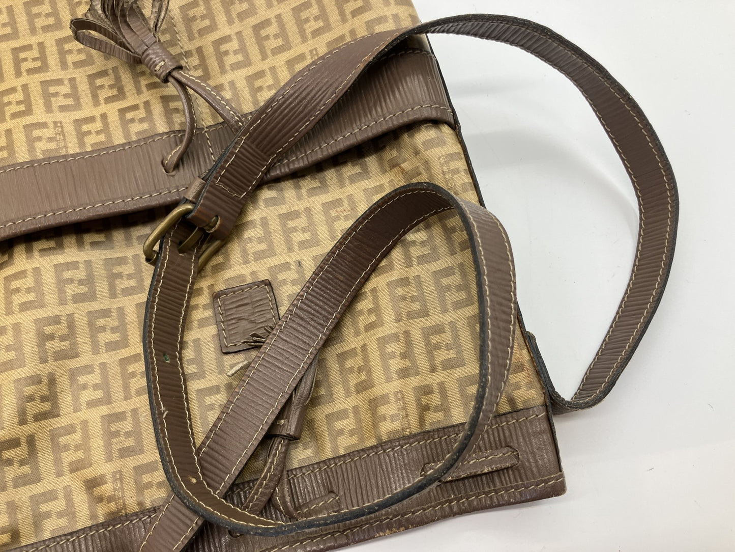 FENDI Zucca PVC Leather Drawstring Bucket Shoulder Bag Vintage Italy