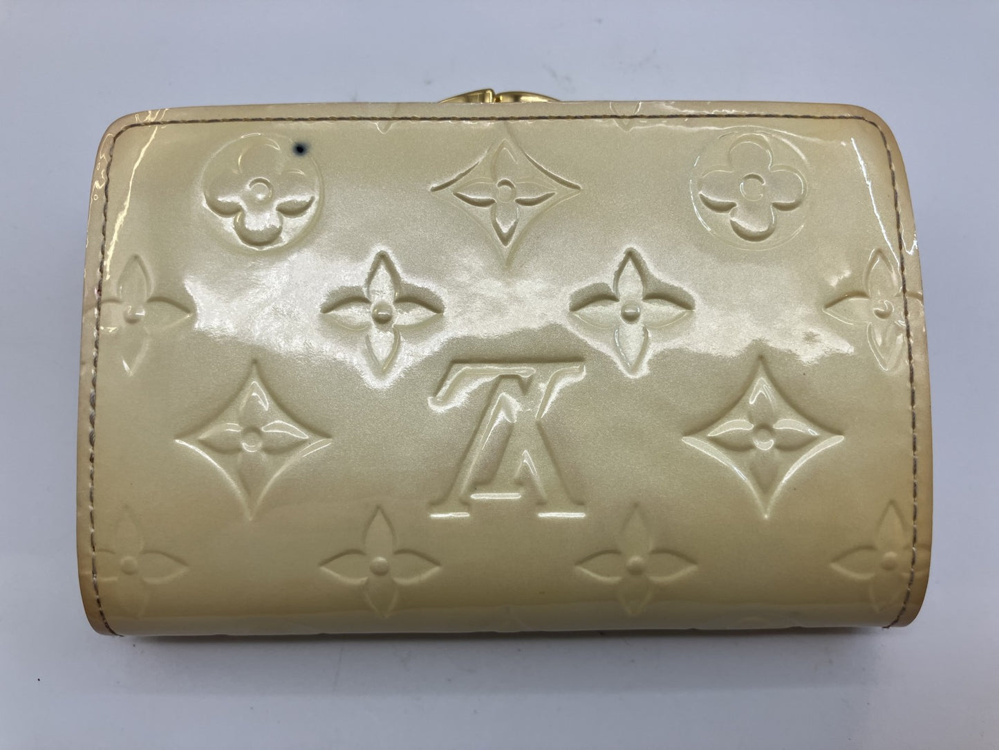 Louis Vuitton Vernis Compact Purse Wallet M10055 Monogram Embossed Beige Authentic Serial Engraved Box and Bag Included 5% Follow-up