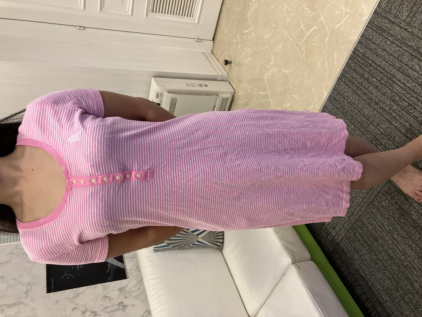 LAUREN RALPH LAUREN short-sleeved knit dress in pink with stripes, size S