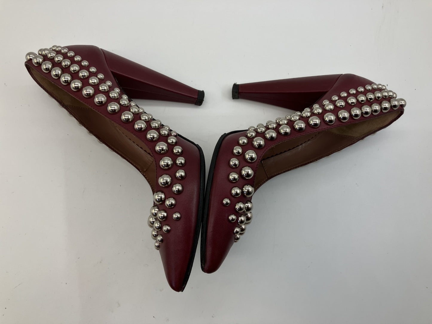 RED VALENTINO Studded Leather Pumps Burgundy Pointed Toe Heels EU35 US5 Italy