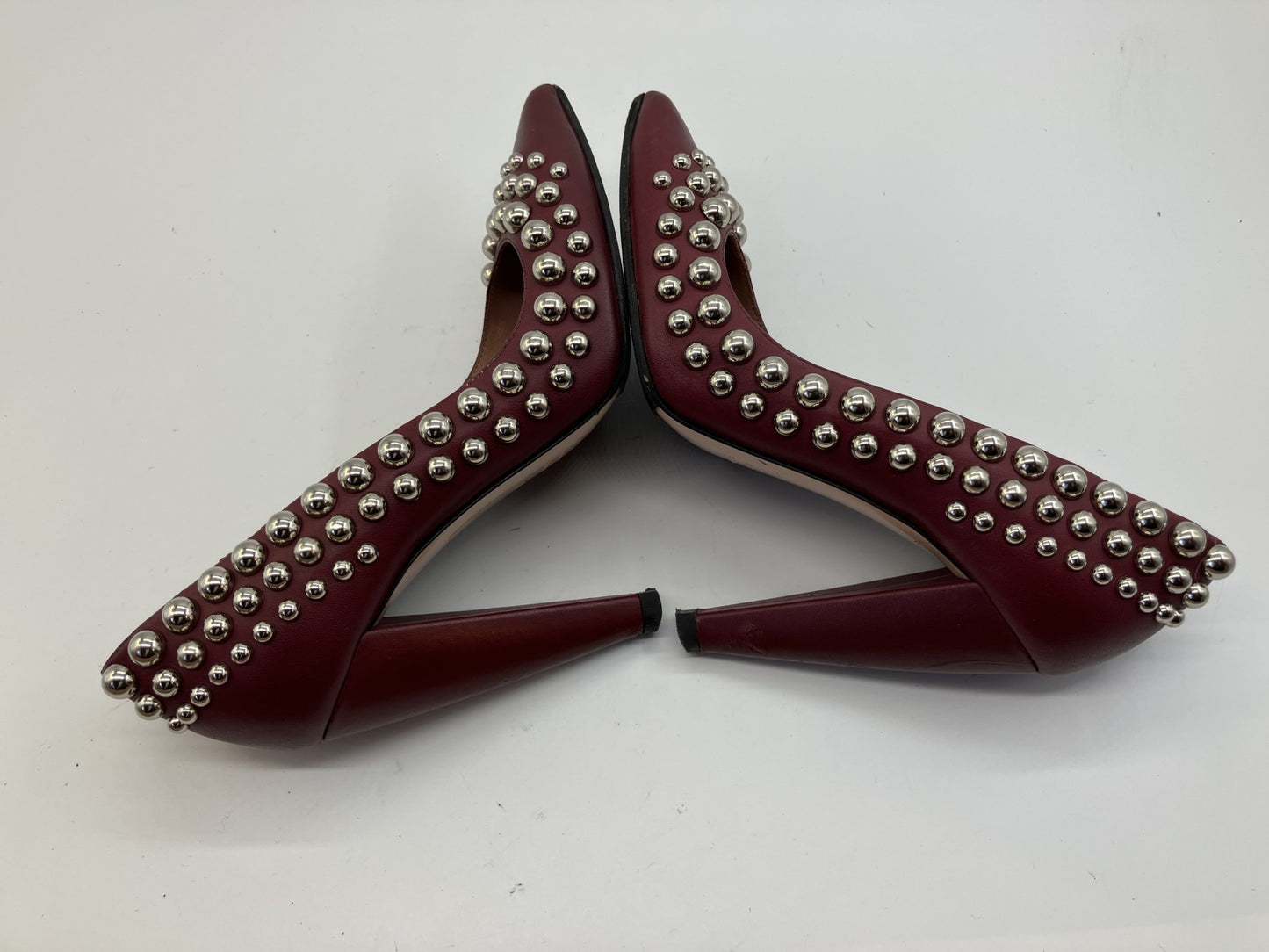 RED VALENTINO Studded Leather Pumps Burgundy Pointed Toe Heels EU35 US5 Italy