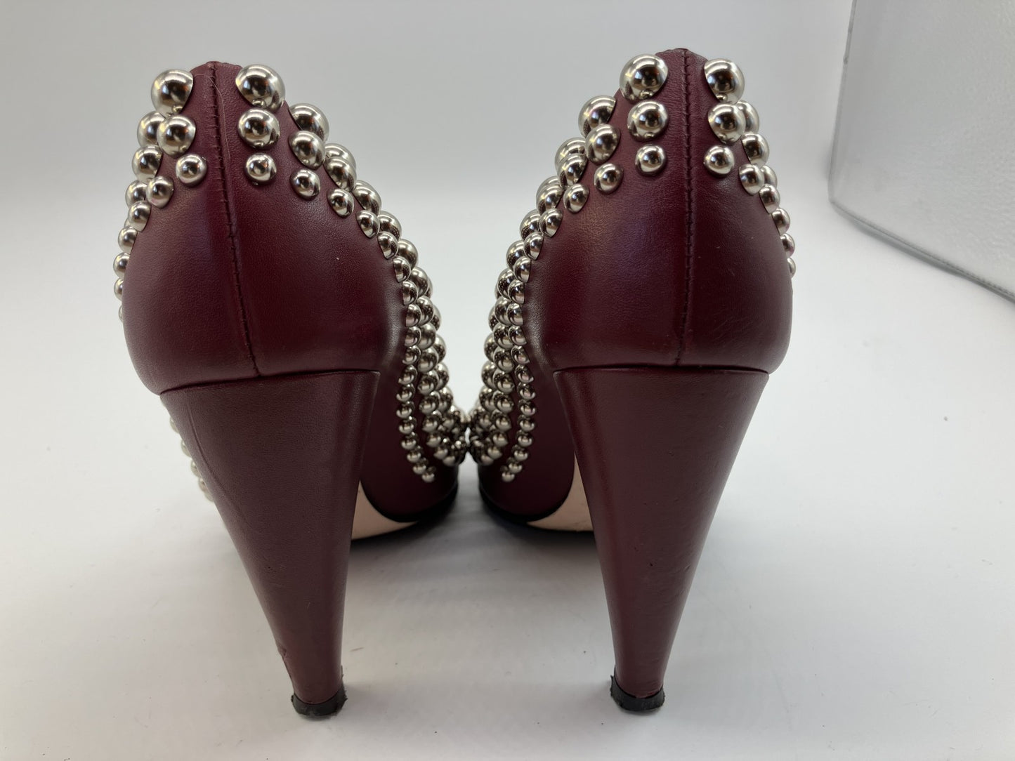 RED VALENTINO Studded Leather Pumps Burgundy Pointed Toe Heels EU35 US5 Italy