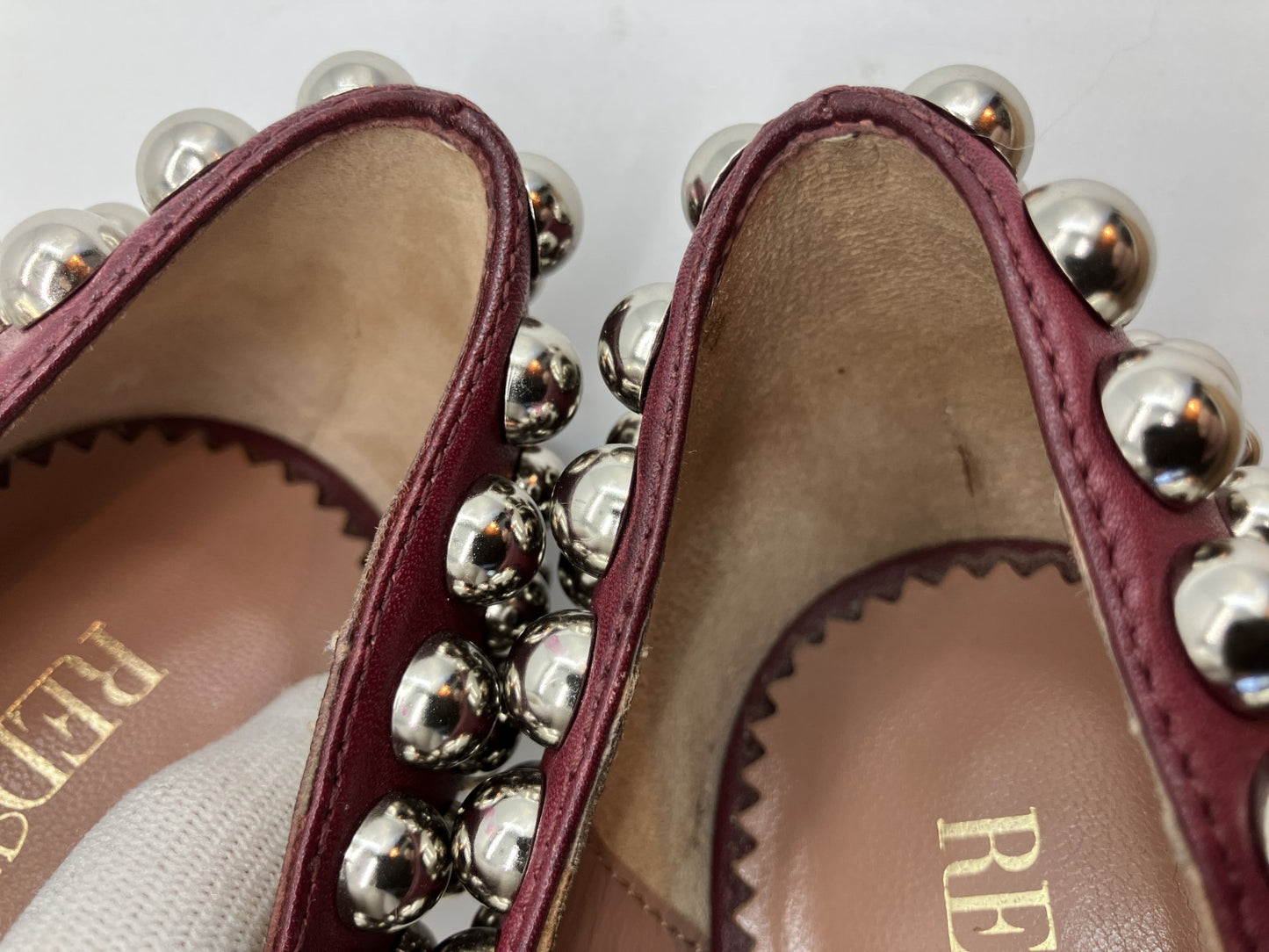 RED VALENTINO Studded Leather Pumps Burgundy Pointed Toe Heels EU35 US5 Italy