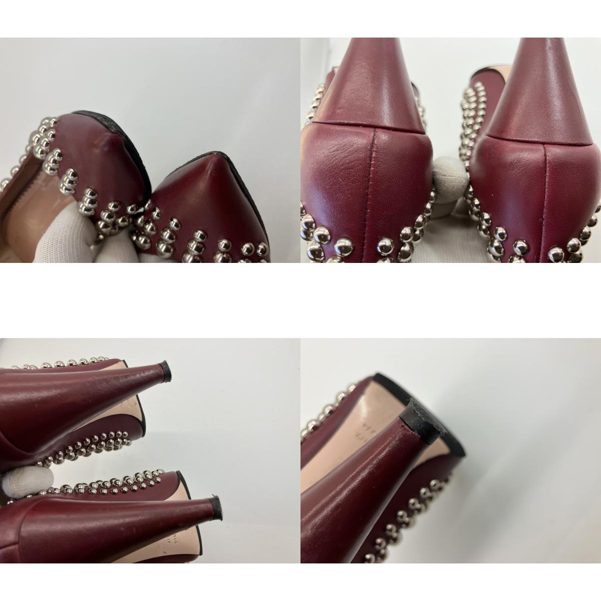 RED VALENTINO Studded Leather Pumps Burgundy Pointed Toe Heels EU35 US5 Italy