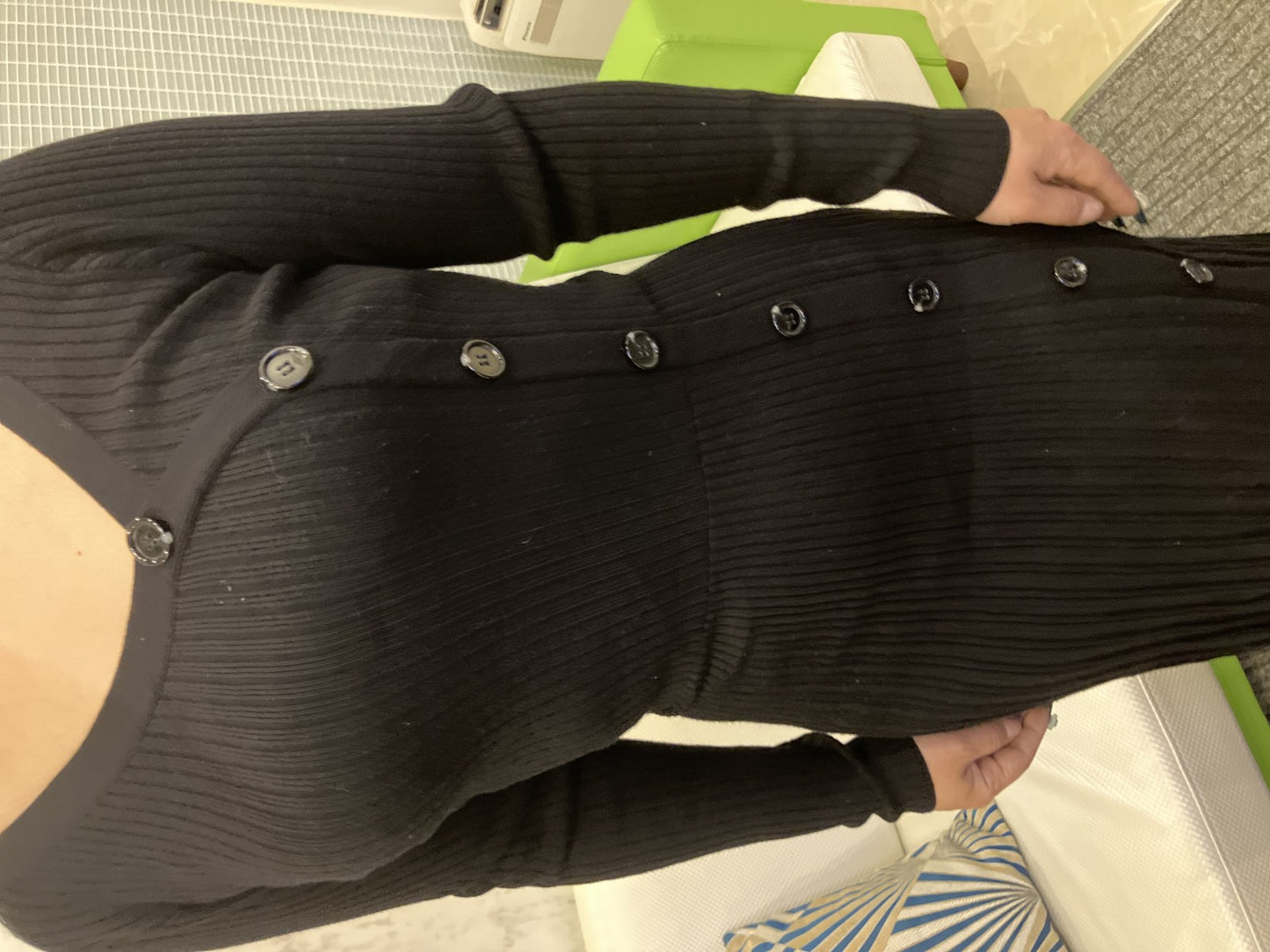 MERCURYDUO Ribbed Knit Dress Black Free Size Long Sleeve Women