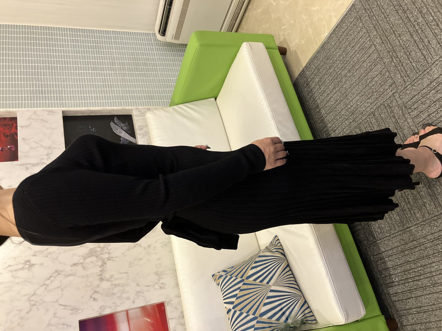 MERCURYDUO Ribbed Knit Dress Black Free Size Long Sleeve Women