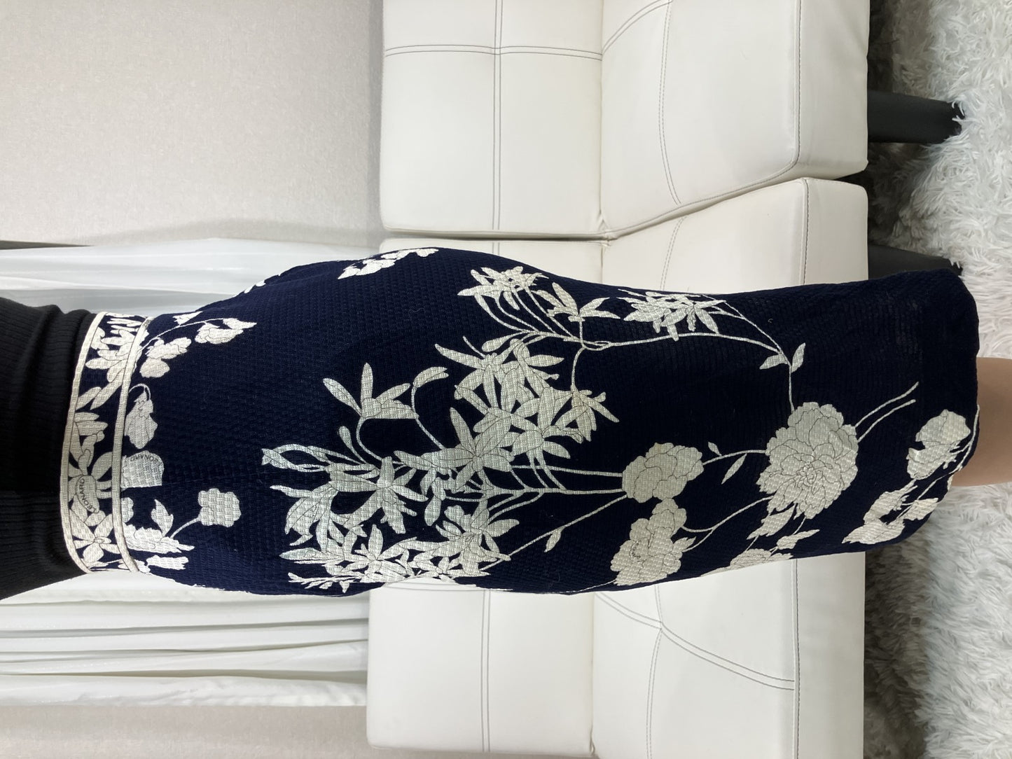 LEONARD Floral Tight Skirt Navy Ivory Cotton Japan Women Size 67-93
