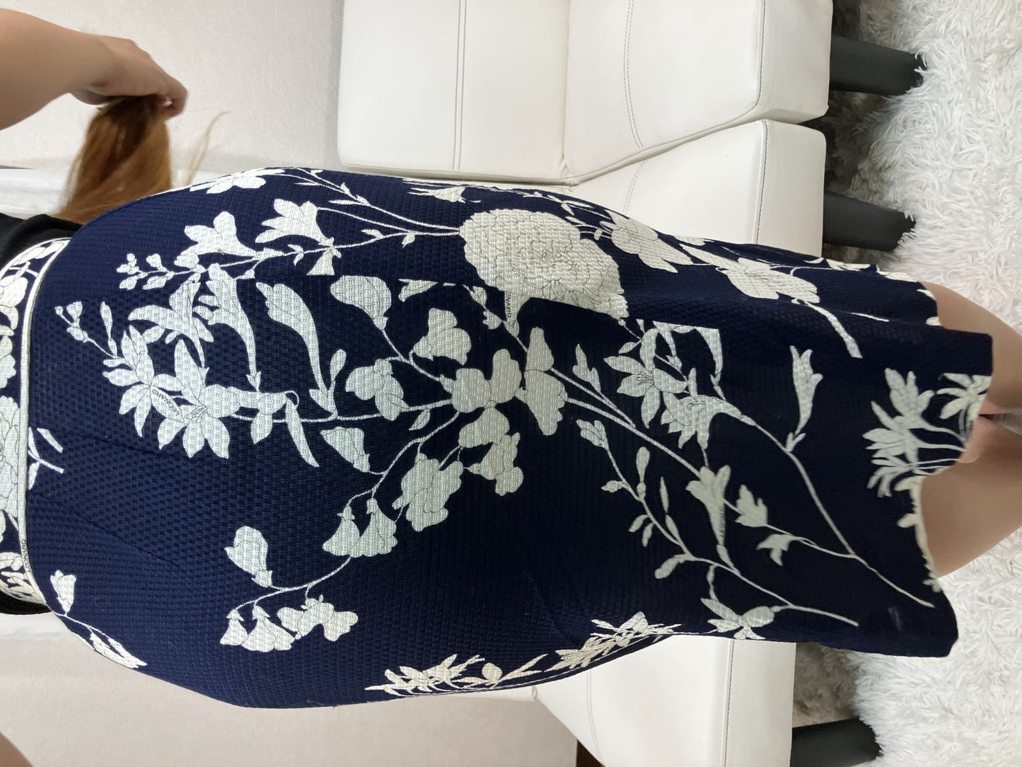 LEONARD Floral Tight Skirt Navy Ivory Cotton Japan Women Size 67-93