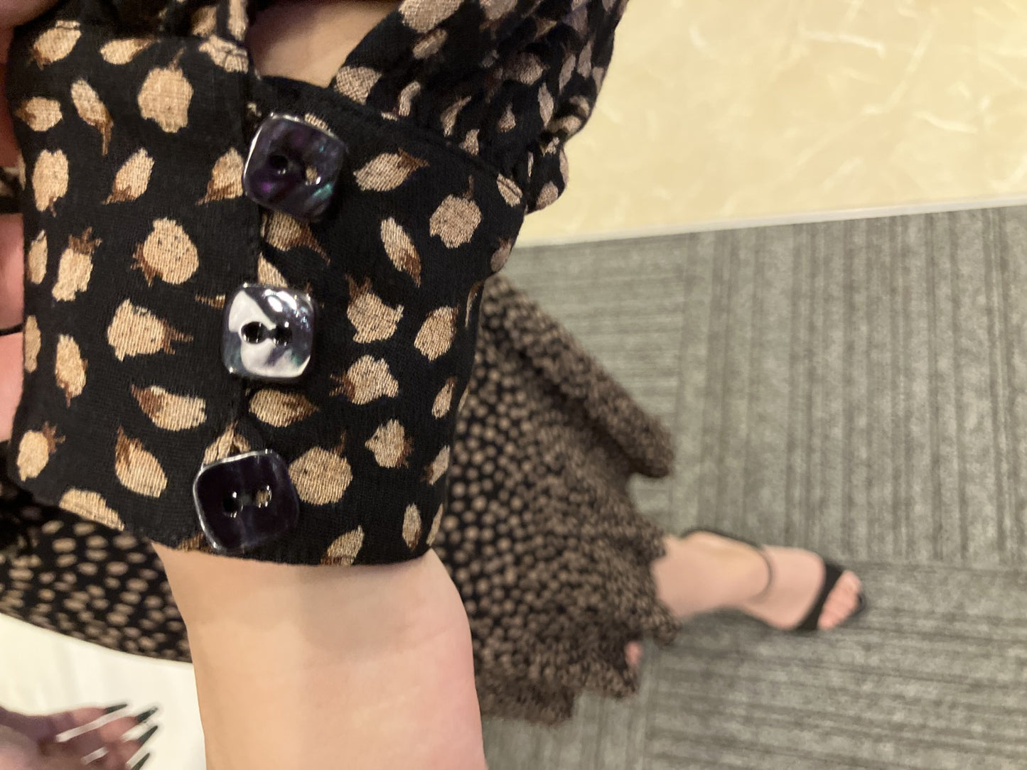 Chloé Black Patterned Dress Bow Tie Long Sleeve Women’s Size 42