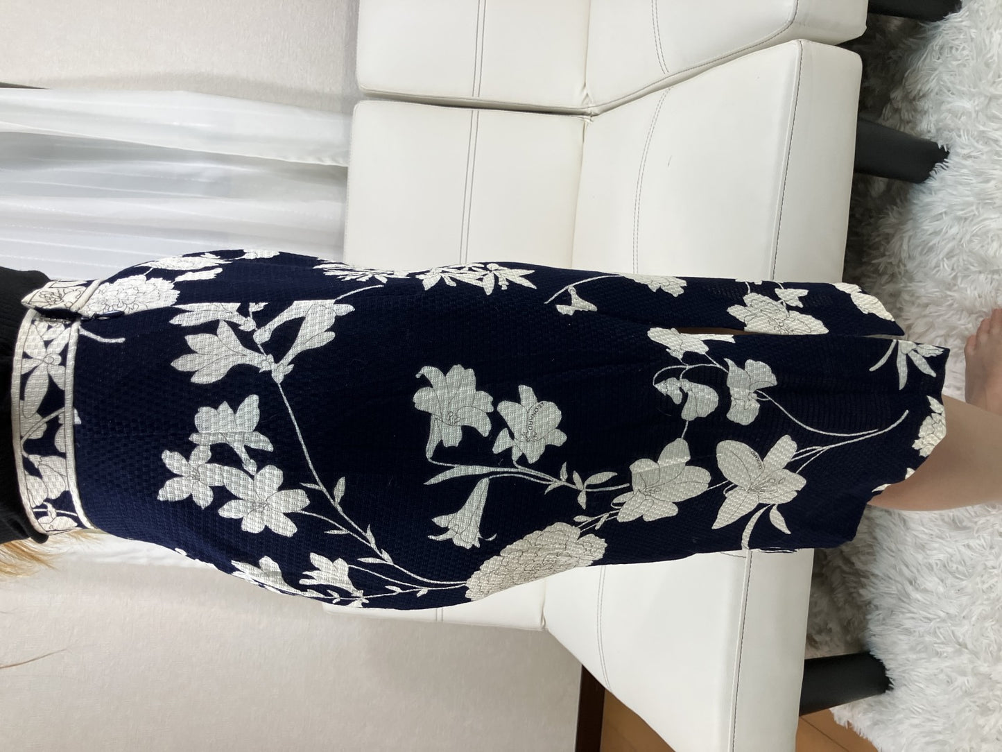LEONARD Floral Tight Skirt Navy Ivory Cotton Japan Women Size 67-93