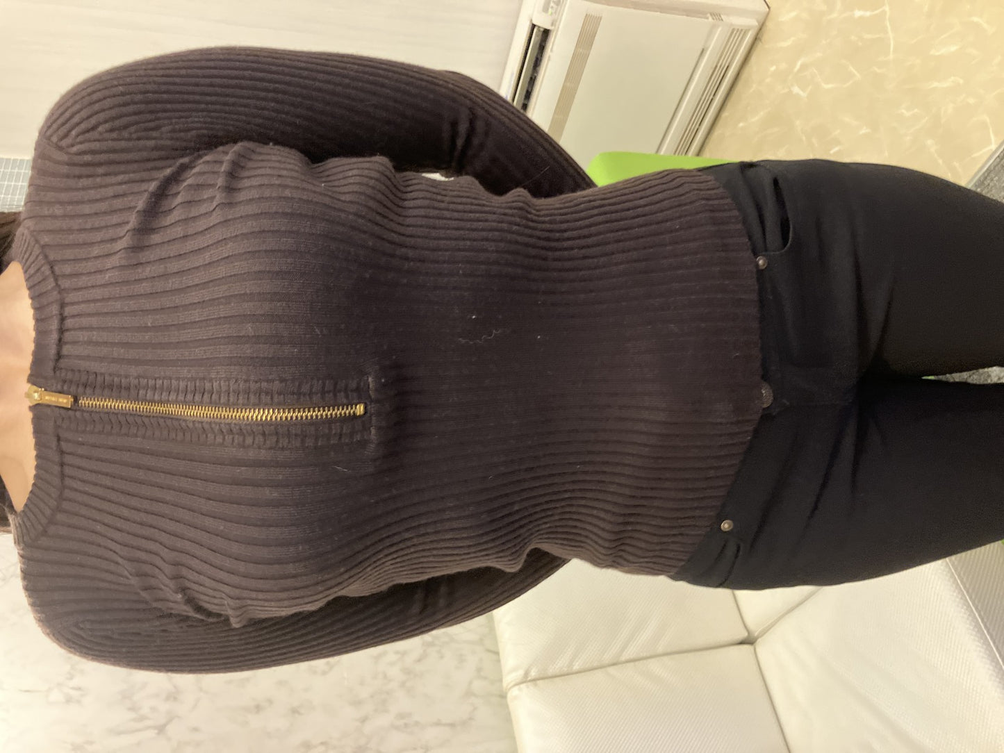 Michael Kors Half Zip Rib Knit Sweater Brown Women’s