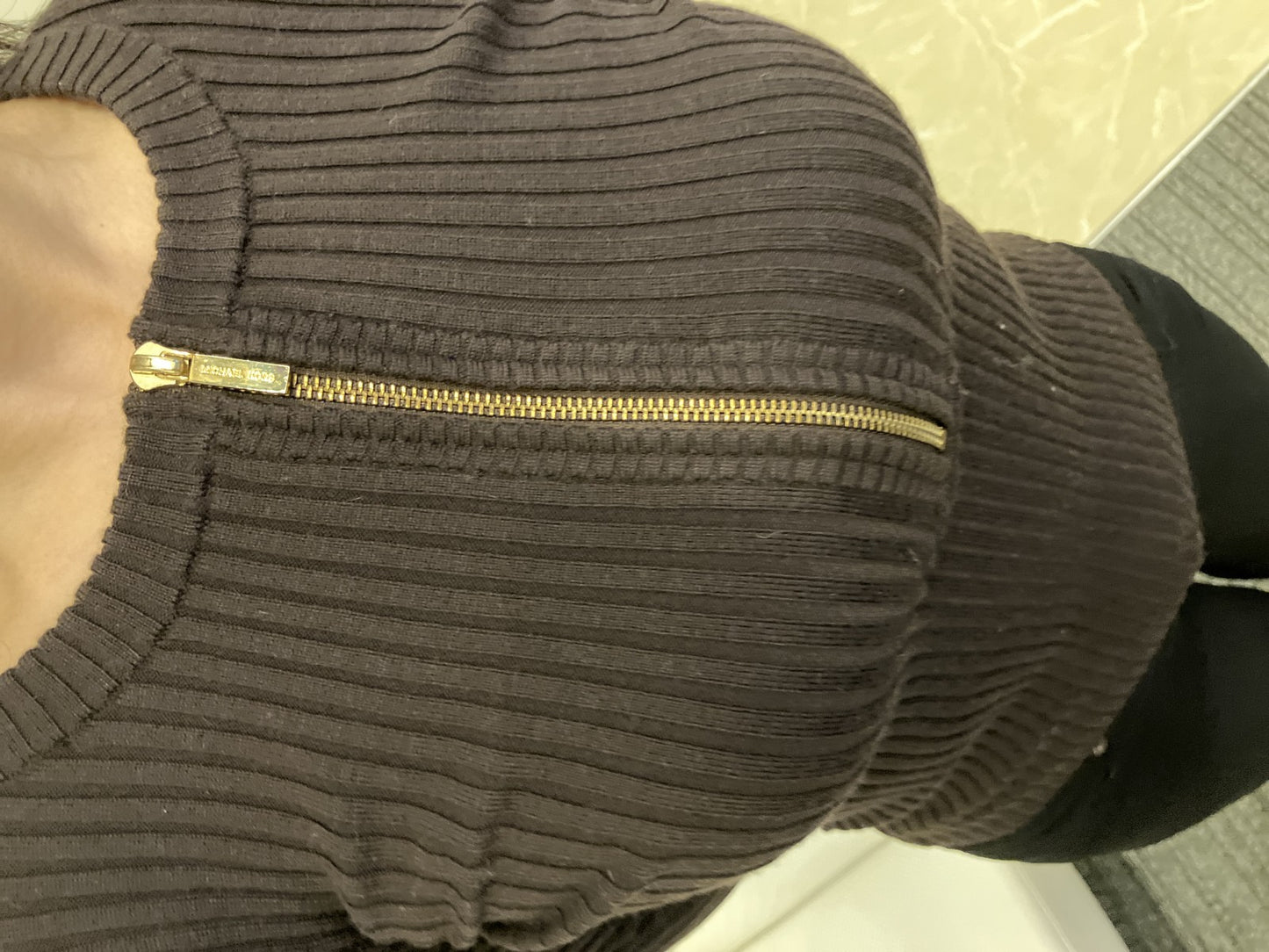 Michael Kors Half Zip Rib Knit Sweater Brown Women’s