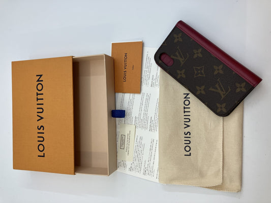 Louis Vuitton Monogram Folio iPhone Case Red x xs 3 Card Slots Box and Bag Included