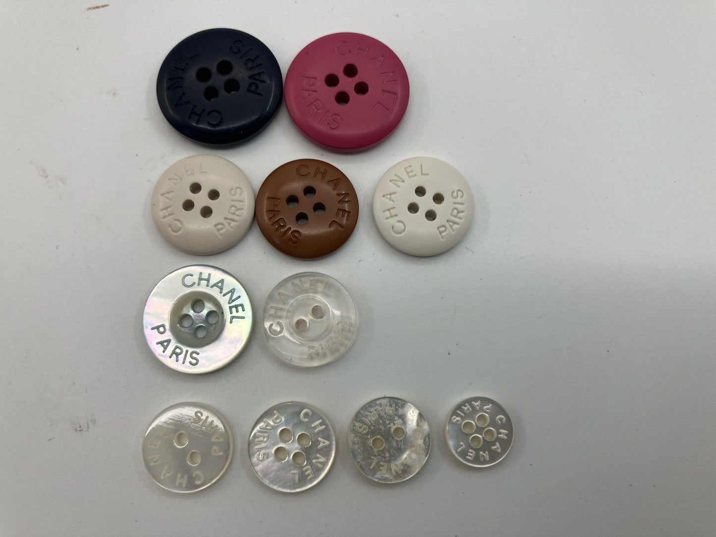 CHANEL Paris Buttons Set of 11 Genuine Replacement Parts White Black Pink Brown