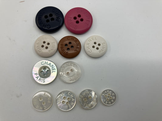 CHANEL Paris Buttons Set of 11 Genuine Replacement Parts White Black Pink Brown
