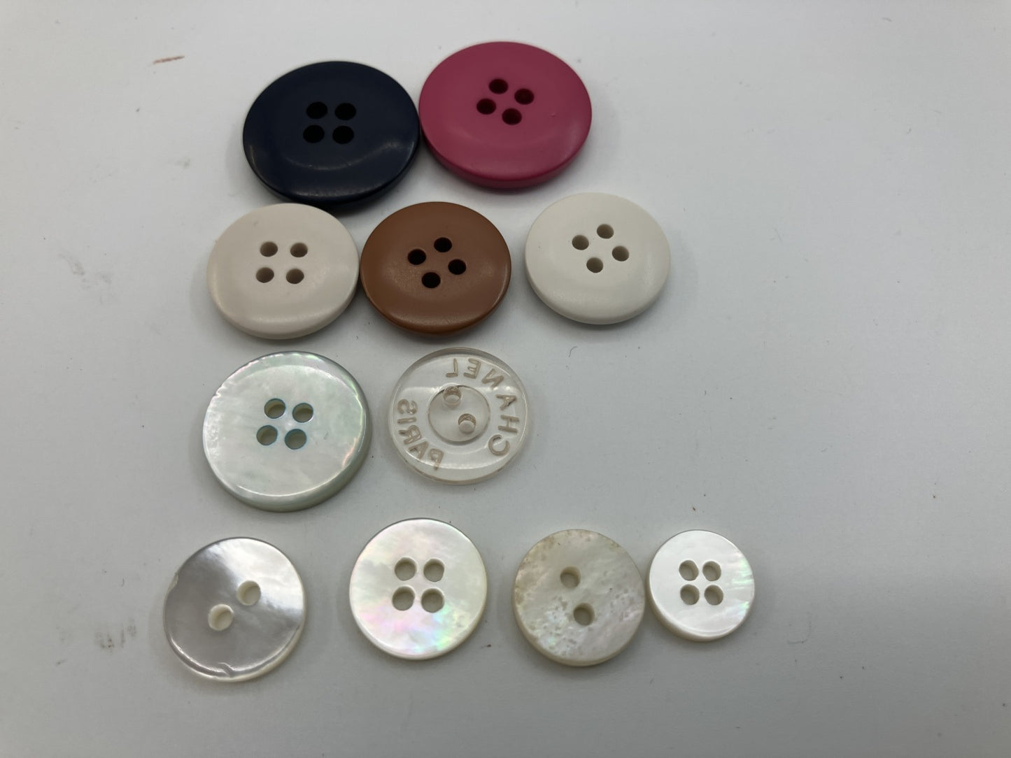CHANEL Paris Buttons Set of 11 Genuine Replacement Parts White Black Pink Brown