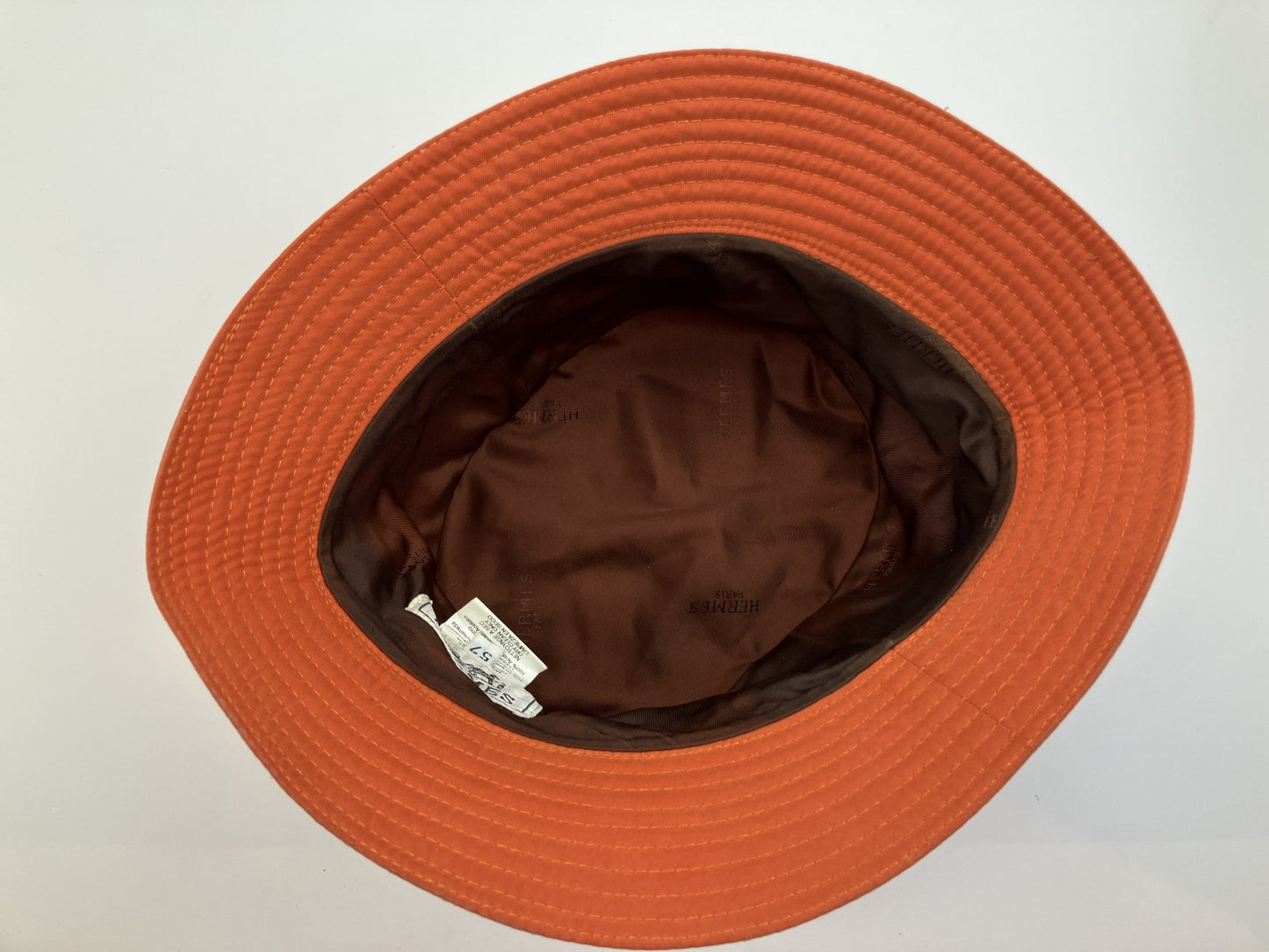 HERMES Bucket Hat Size 57 Orange Brown Made in France Polyester Polyamide