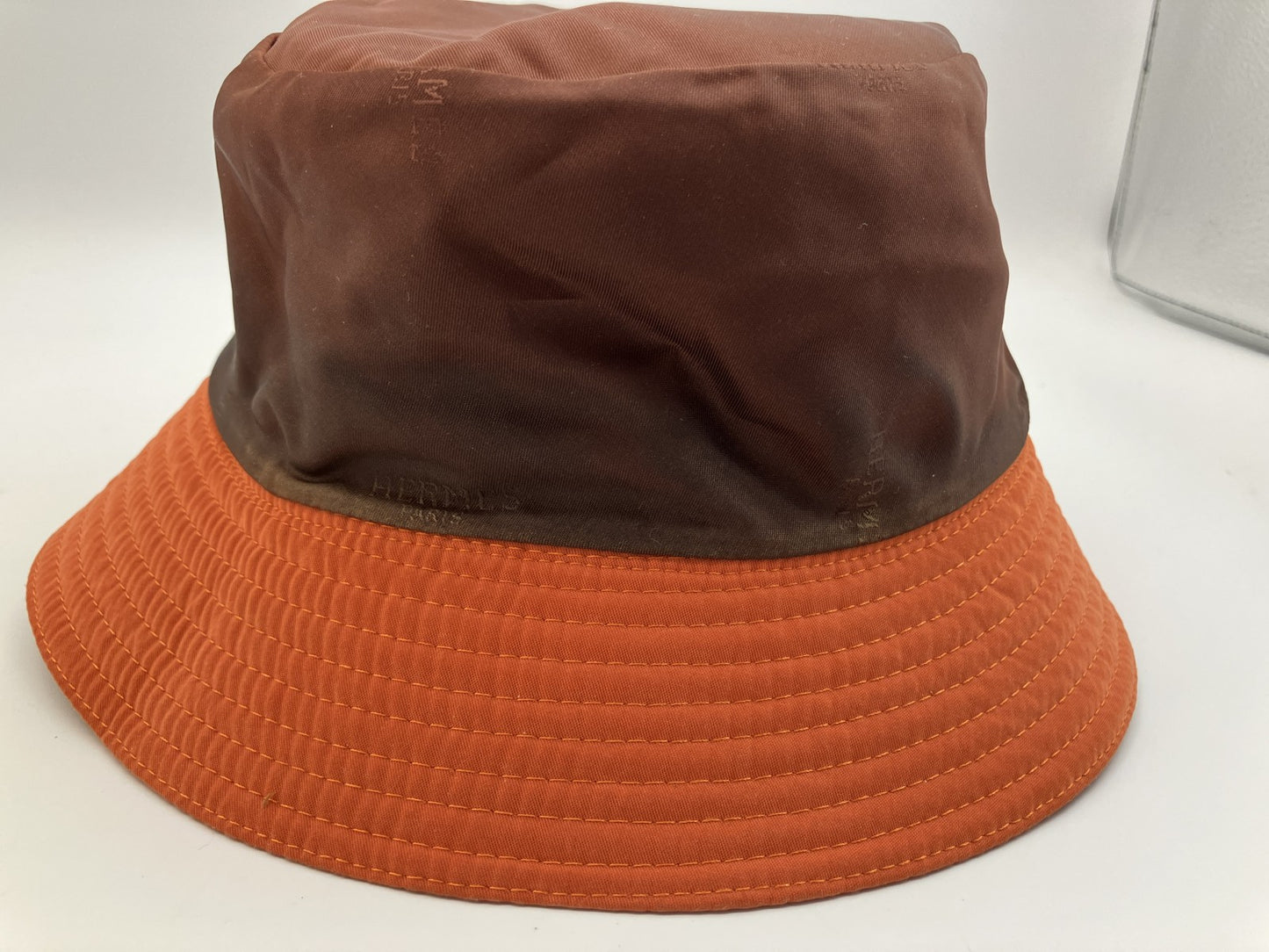 HERMES Bucket Hat Size 57 Orange Brown Made in France Polyester Polyamide