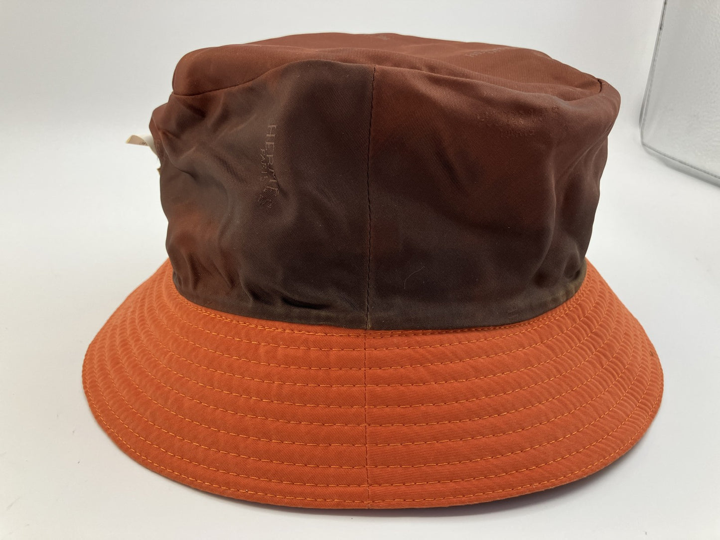 HERMES Bucket Hat Size 57 Orange Brown Made in France Polyester Polyamide