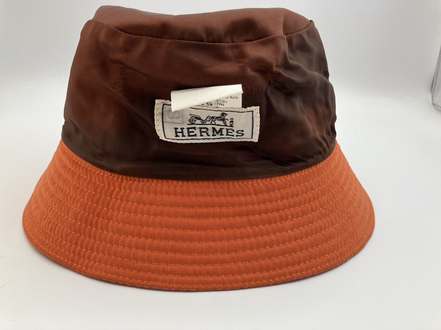 HERMES Bucket Hat Size 57 Orange Brown Made in France Polyester Polyamide
