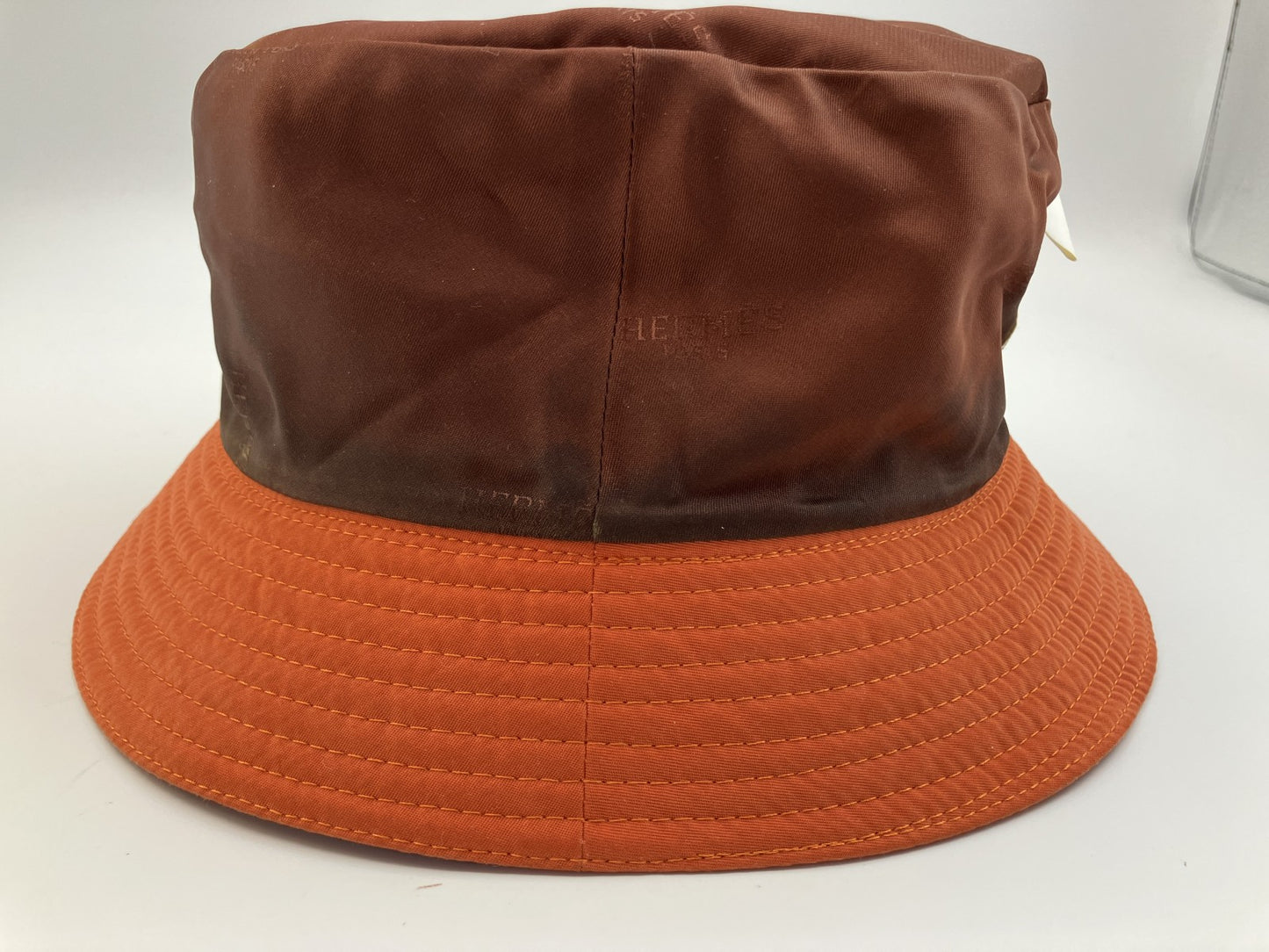HERMES Bucket Hat Size 57 Orange Brown Made in France Polyester Polyamide