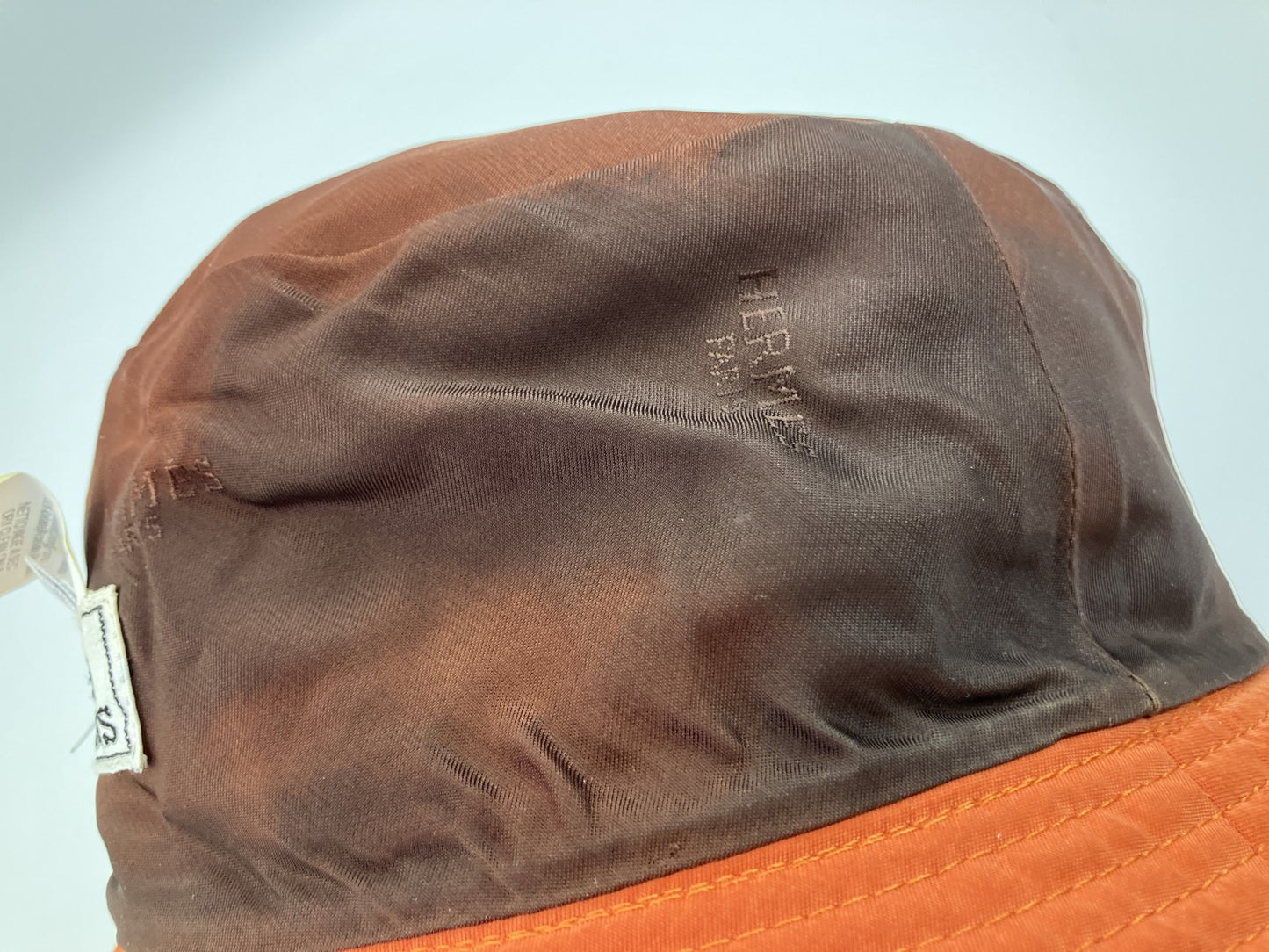 HERMES Bucket Hat Size 57 Orange Brown Made in France Polyester Polyamide