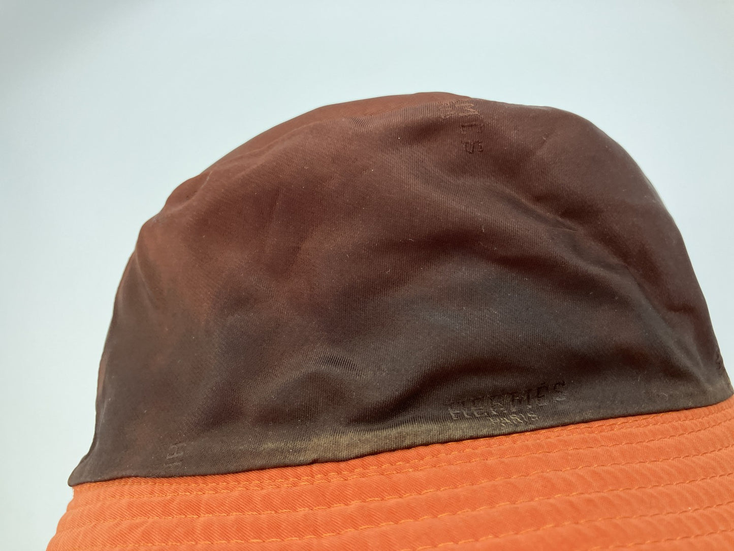 HERMES Bucket Hat Size 57 Orange Brown Made in France Polyester Polyamide