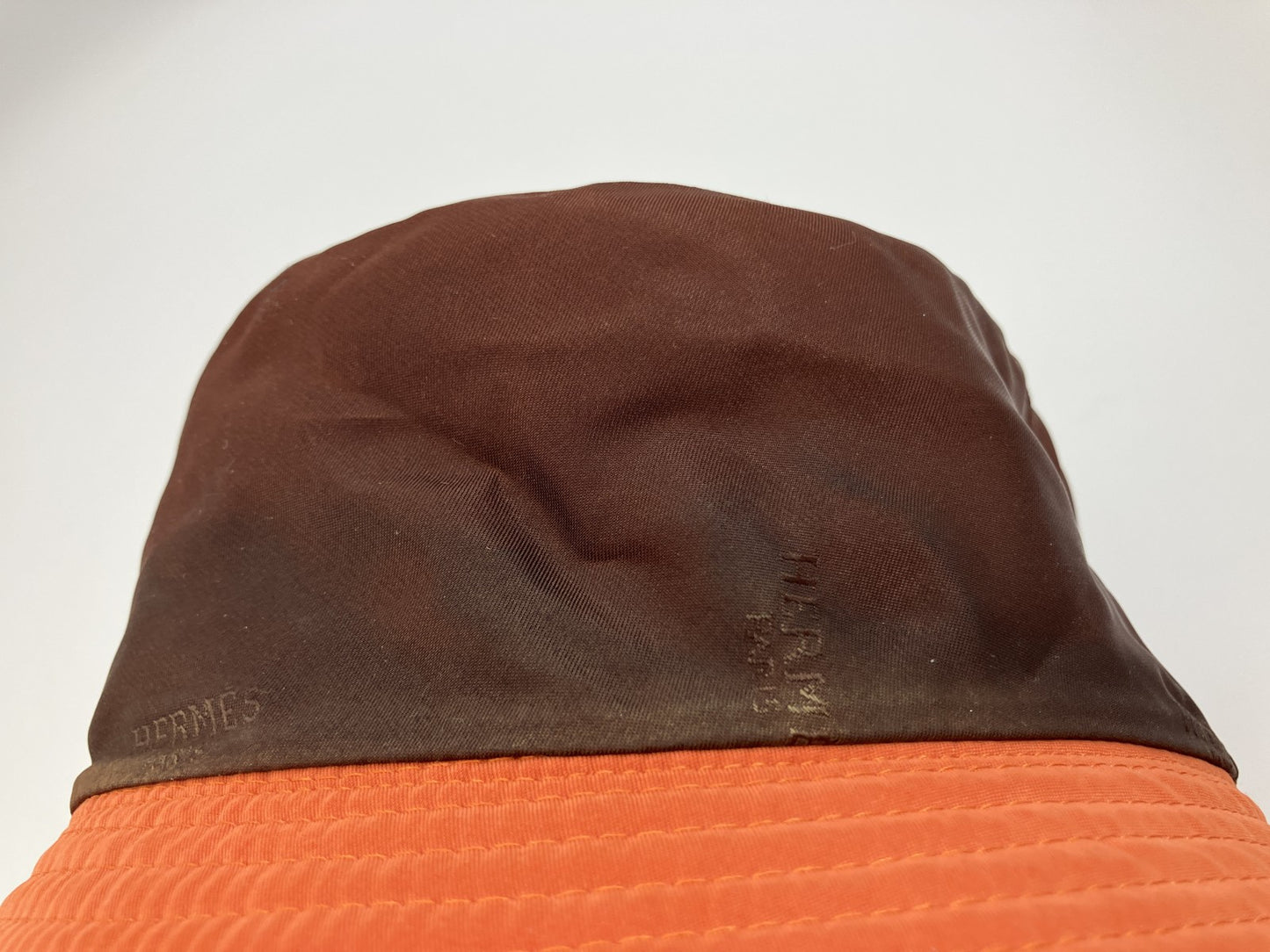 HERMES Bucket Hat Size 57 Orange Brown Made in France Polyester Polyamide