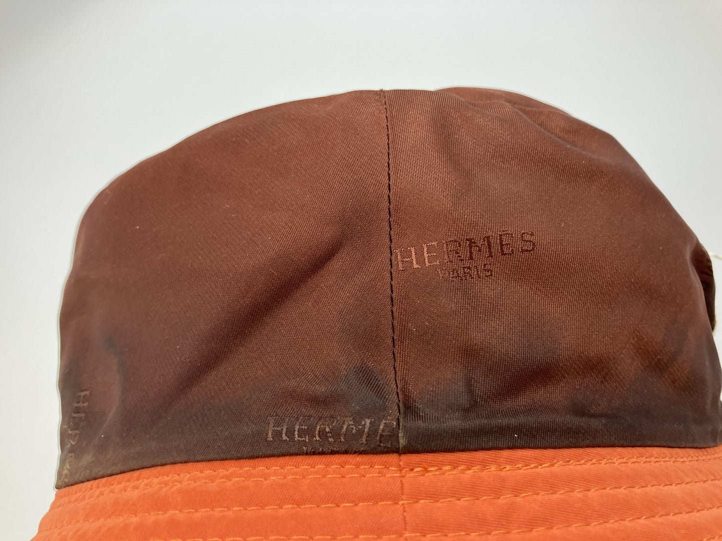 HERMES Bucket Hat Size 57 Orange Brown Made in France Polyester Polyamide