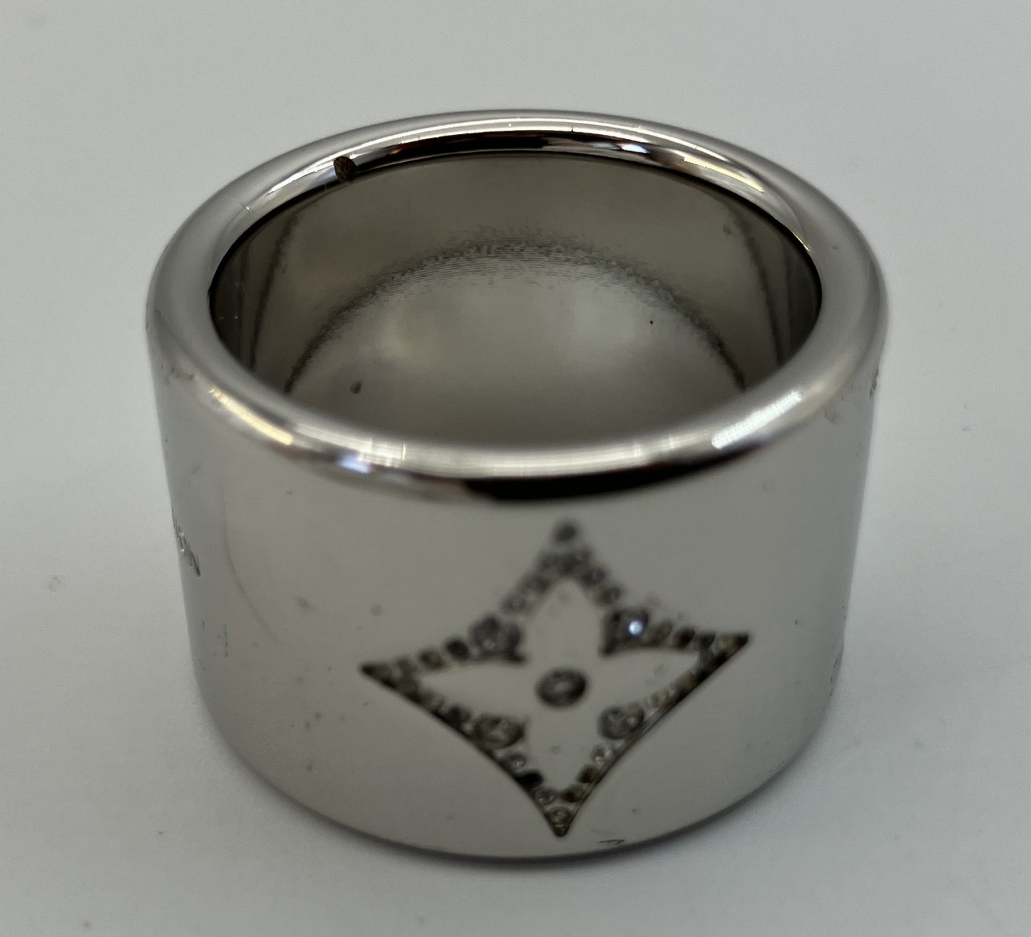 LOUIS VUITTON Monogram Strass Ring M68250 Size M Silver Tone JP19.5 US10 EU60–61 w/Box