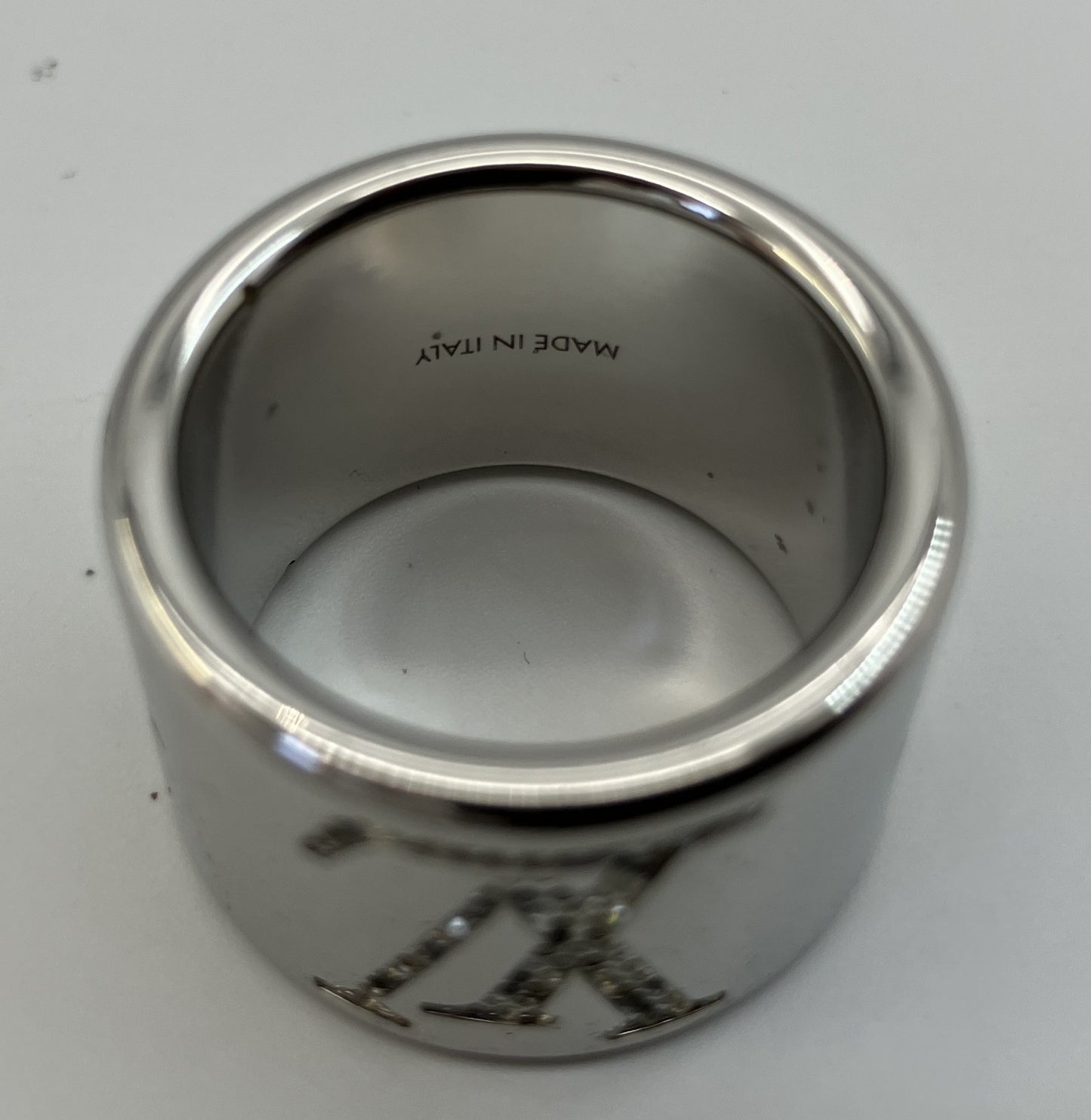 LOUIS VUITTON Monogram Strass Ring M68250 Size M Silver Tone JP19.5 US10 EU60–61 w/Box