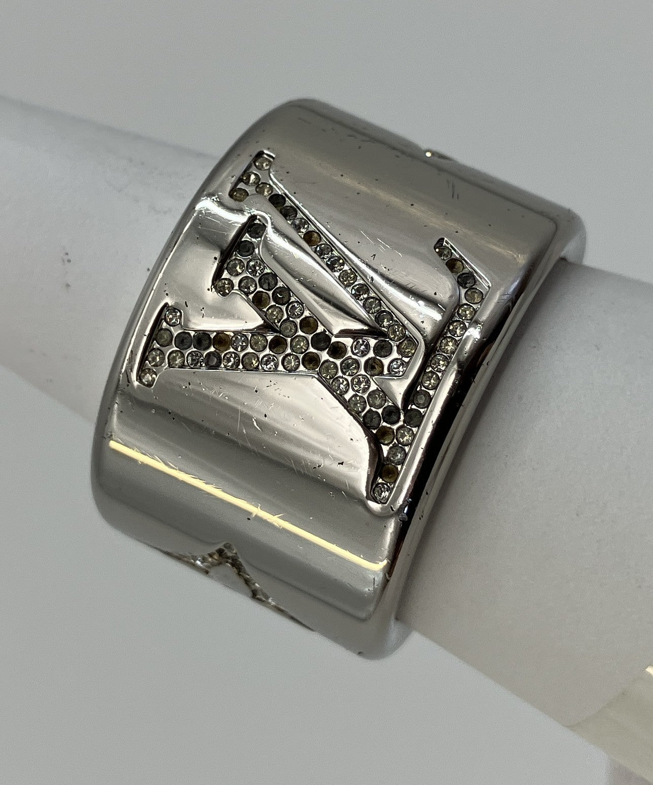 LOUIS VUITTON Monogram Strass Ring M68250 Size M Silver Tone JP19.5 US10 EU60–61 w/Box