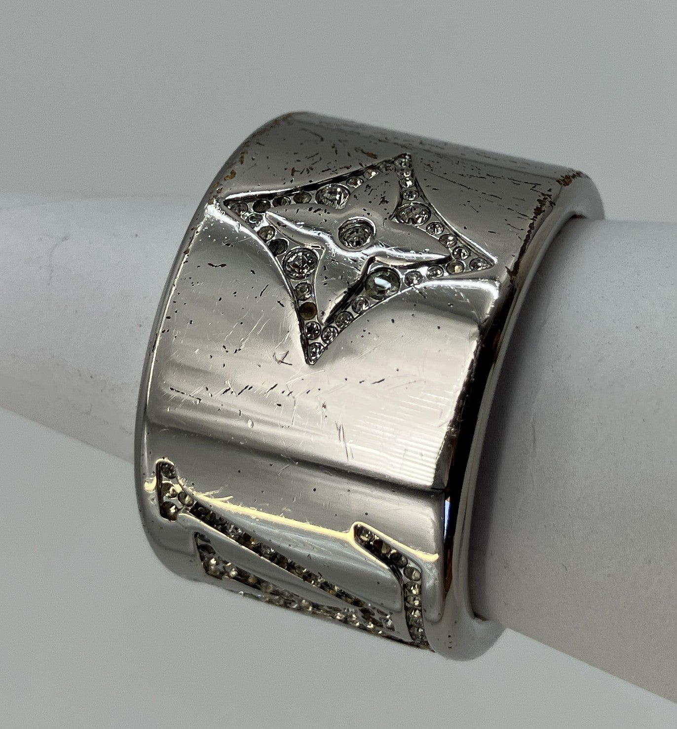 LOUIS VUITTON Monogram Strass Ring M68250 Size M Silver Tone JP19.5 US10 EU60–61 w/Box