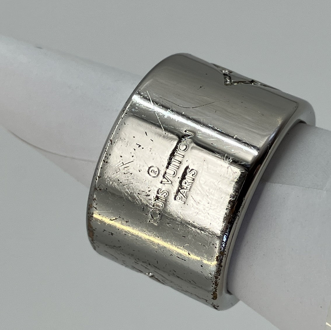 LOUIS VUITTON Monogram Strass Ring M68250 Size M Silver Tone JP19.5 US10 EU60–61 w/Box