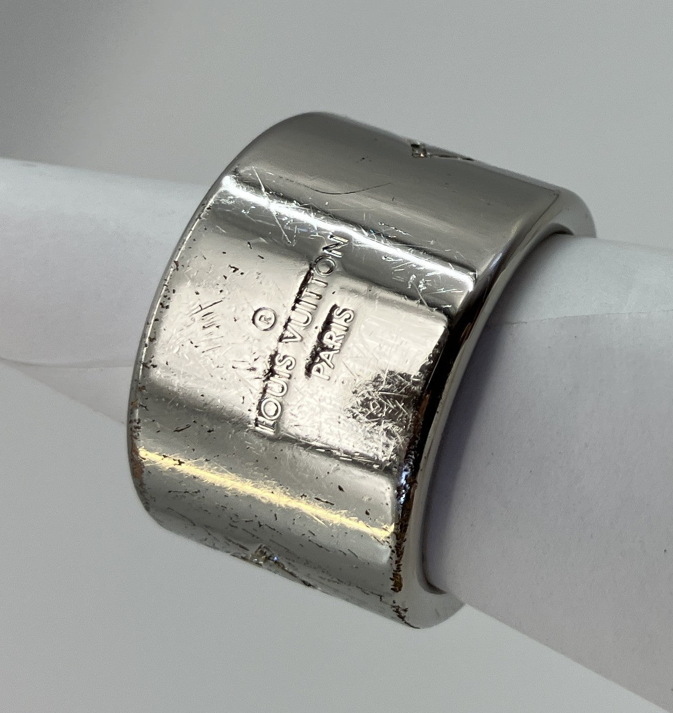 LOUIS VUITTON Monogram Strass Ring M68250 Size M Silver Tone JP19.5 US10 EU60–61 w/Box