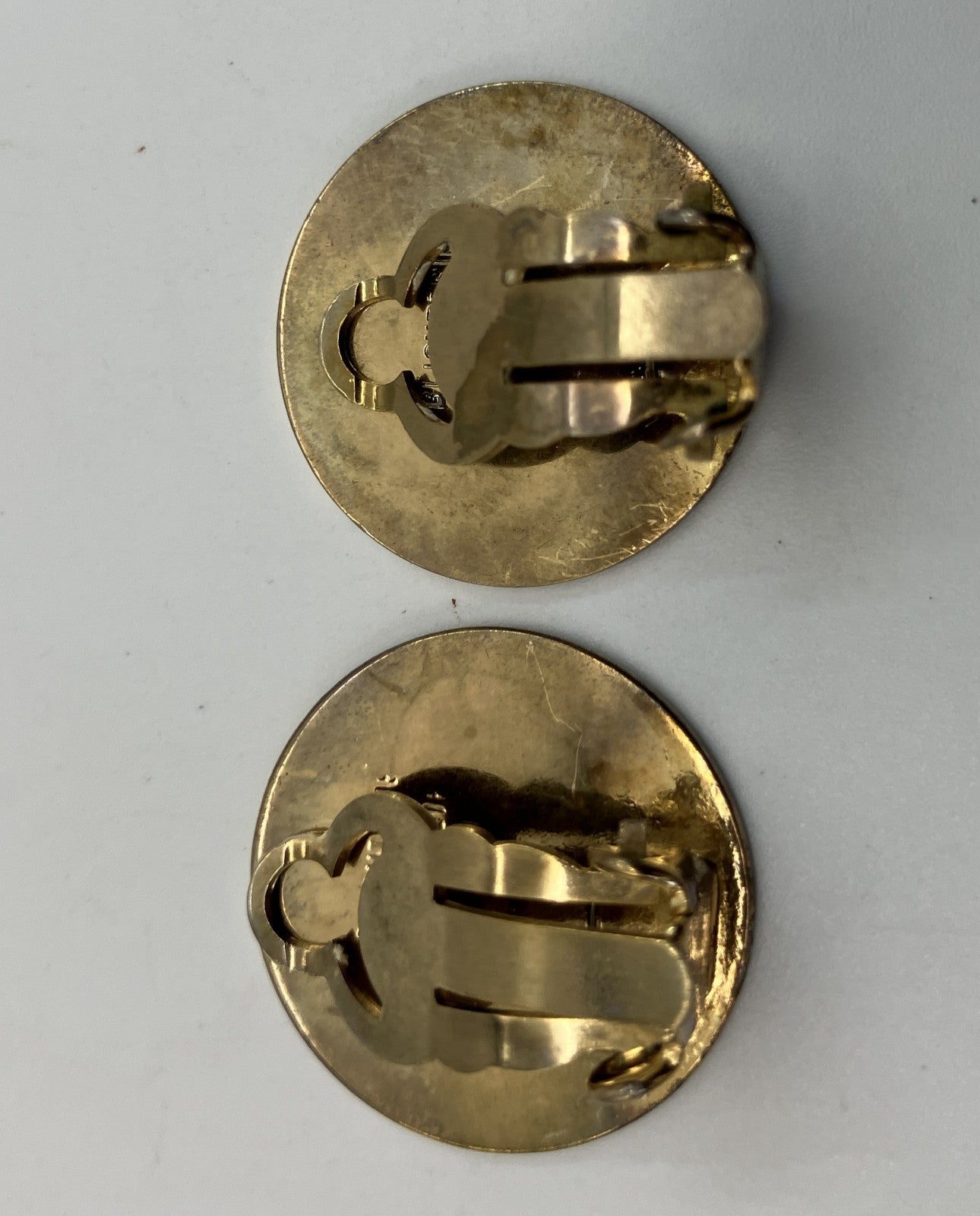 HERMES Sellier Clip-On Earrings Gold Tone Round Logo 20mm Bijouterie Fantaisie