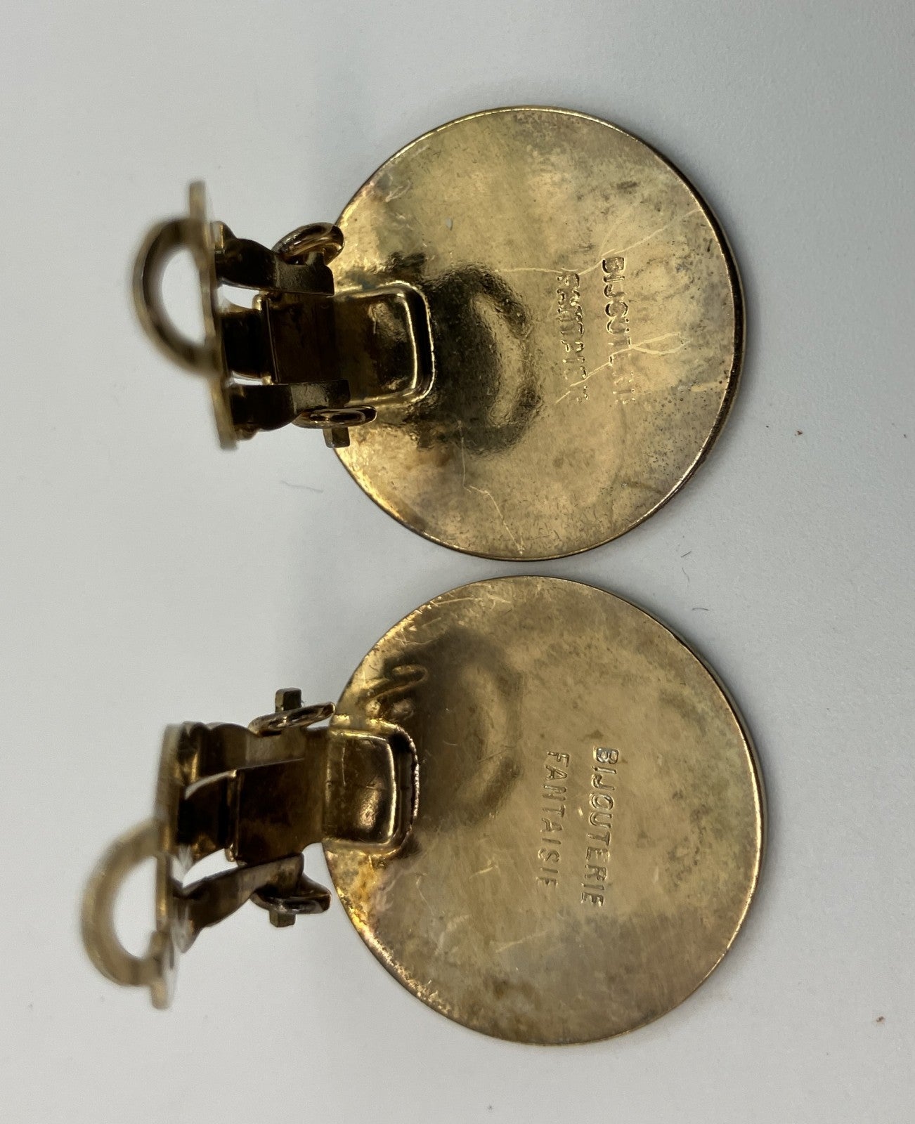 HERMES Sellier Clip-On Earrings Gold Tone Round Logo 20mm Bijouterie Fantaisie