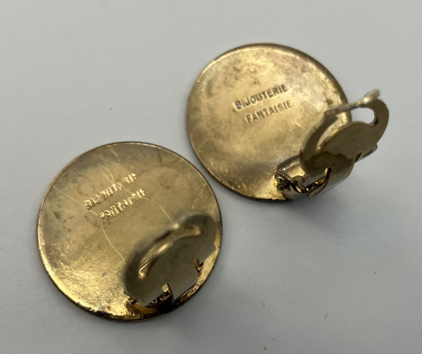 HERMES Sellier Clip-On Earrings Gold Tone Round Logo 20mm Bijouterie Fantaisie