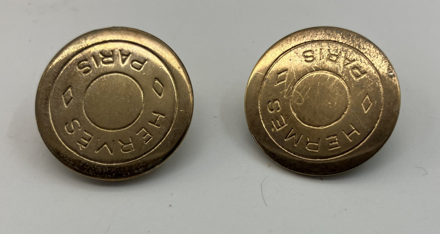 HERMES Sellier Clip-On Earrings Gold Tone Round Logo 20mm Bijouterie Fantaisie