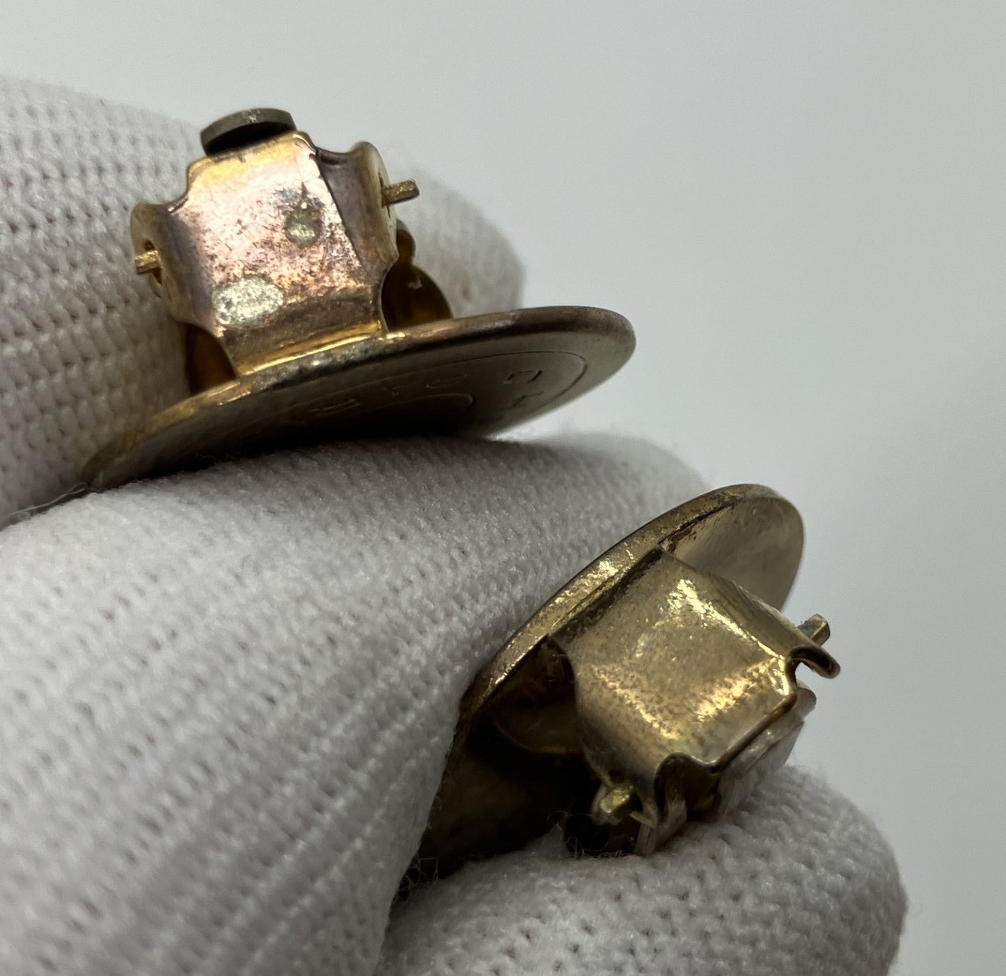 HERMES Sellier Clip-On Earrings Gold Tone Round Logo 20mm Bijouterie Fantaisie