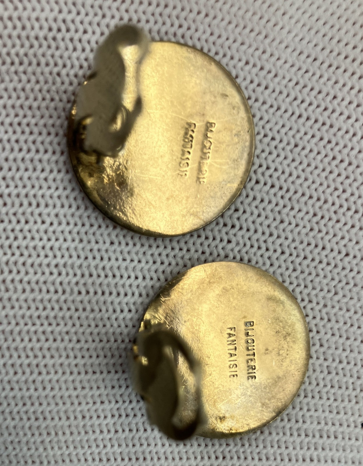 HERMES Sellier Clip-On Earrings Gold Tone Round Logo 20mm Bijouterie Fantaisie