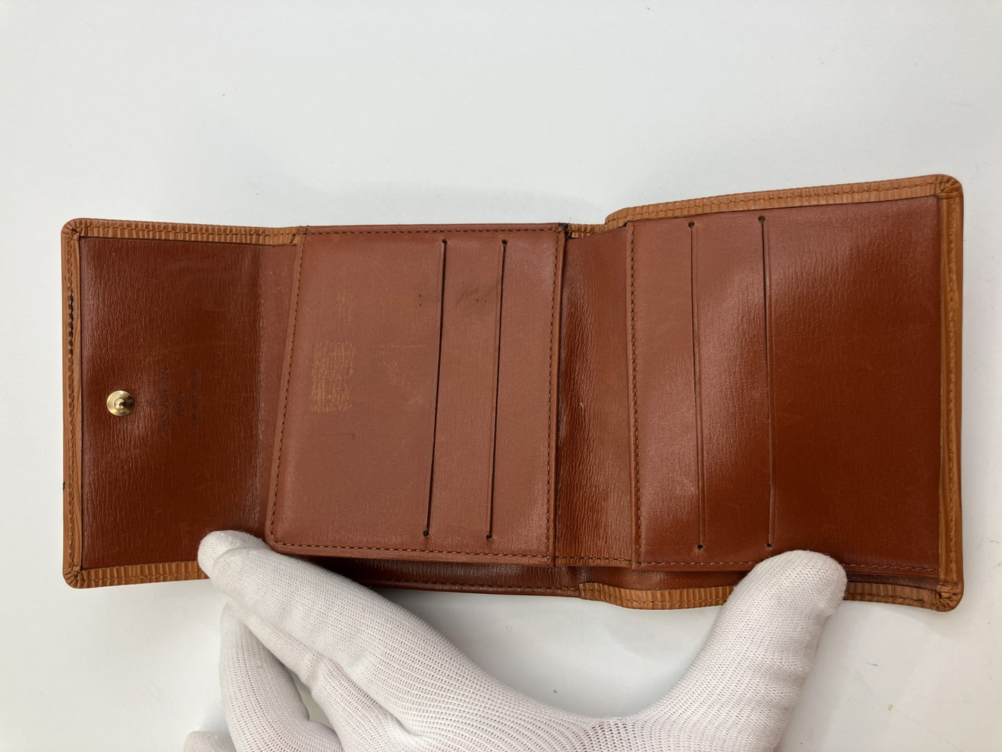 Louis Vuitton Epi Bifold Wallet Tan Brown Snap Made in France Vintage Date Code N/A