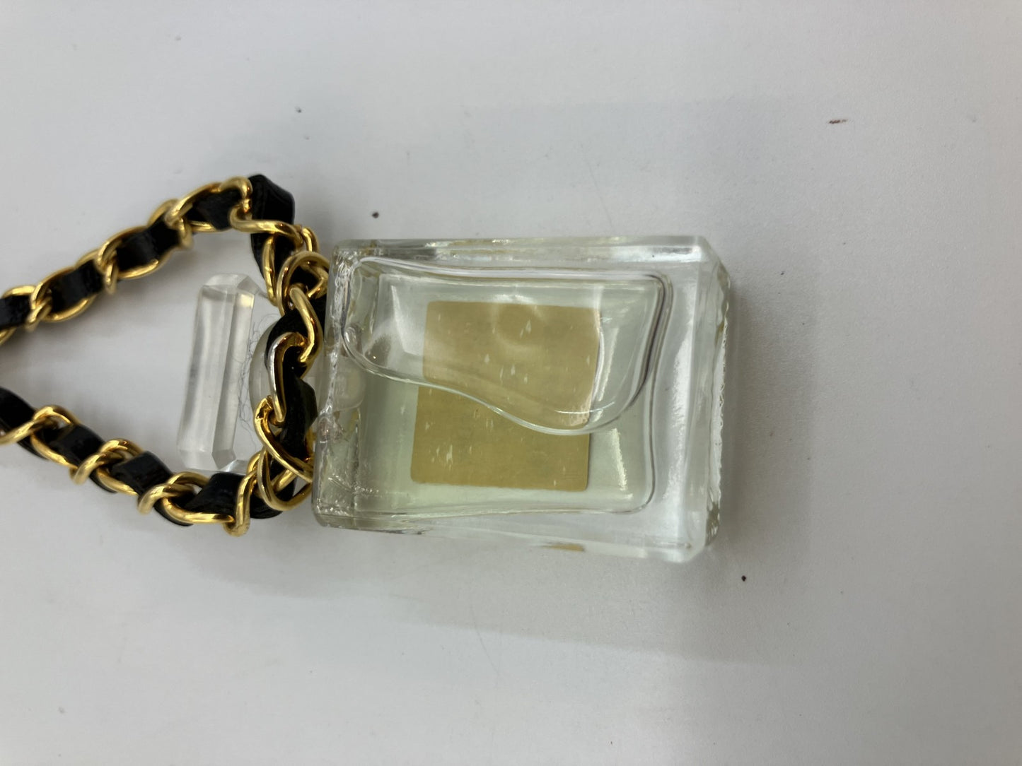 CHANEL No.19 Perfume Bottle Charm Necklace Black Leather Gold Chain around 27.6" 80% off perfume