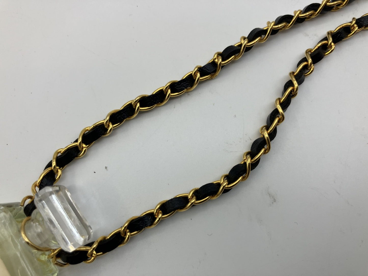 CHANEL No.19 Perfume Bottle Charm Necklace Black Leather Gold Chain around 27.6" 80% off perfume
