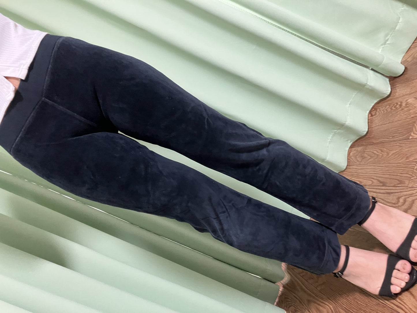 CELINE Velvet Slim Pants Navy Size M | Model Wearing | 33cm Waist / 88cm Length