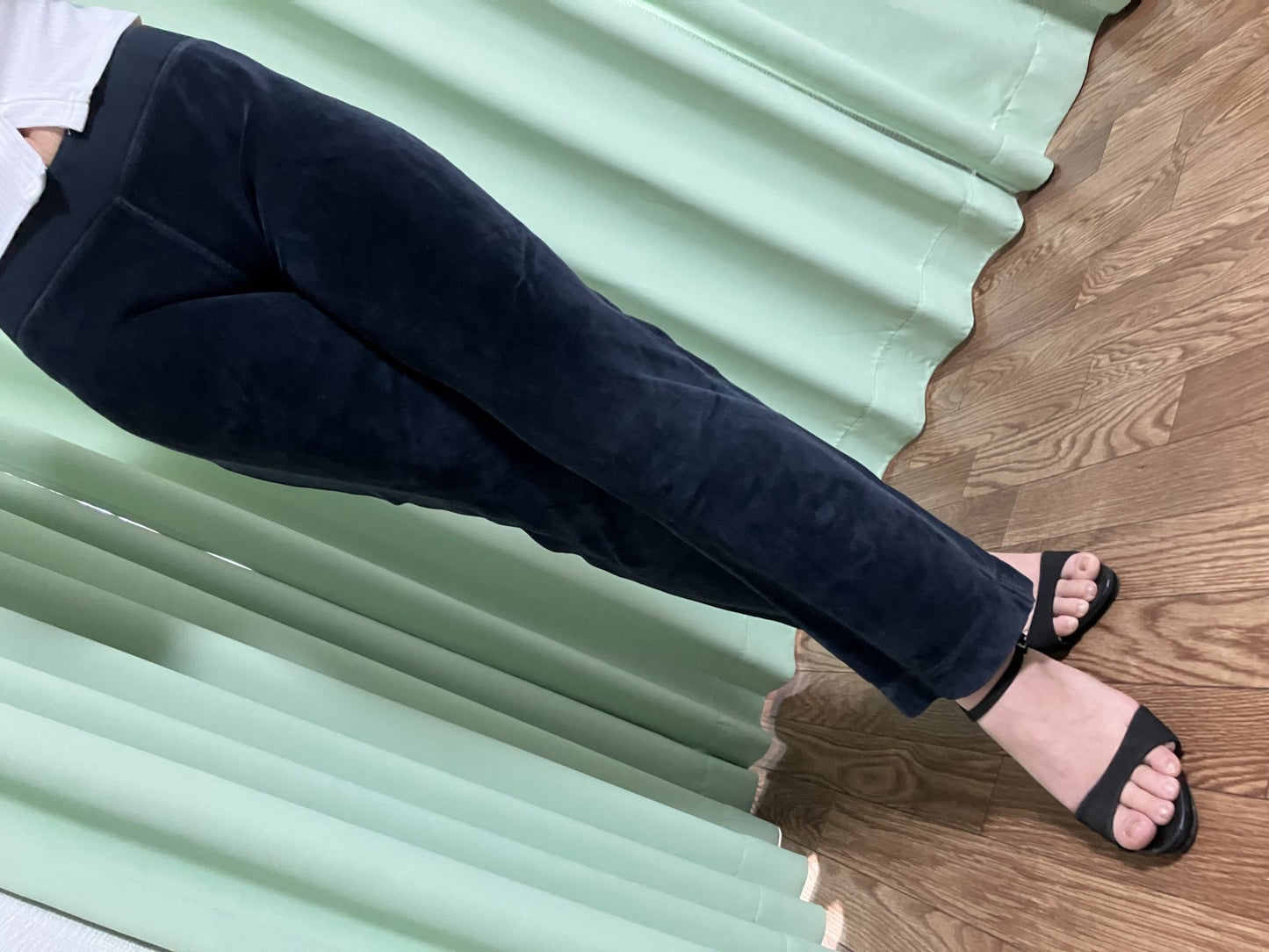 CELINE Velvet Slim Pants Navy Size M | Model Wearing | 33cm Waist / 88cm Length